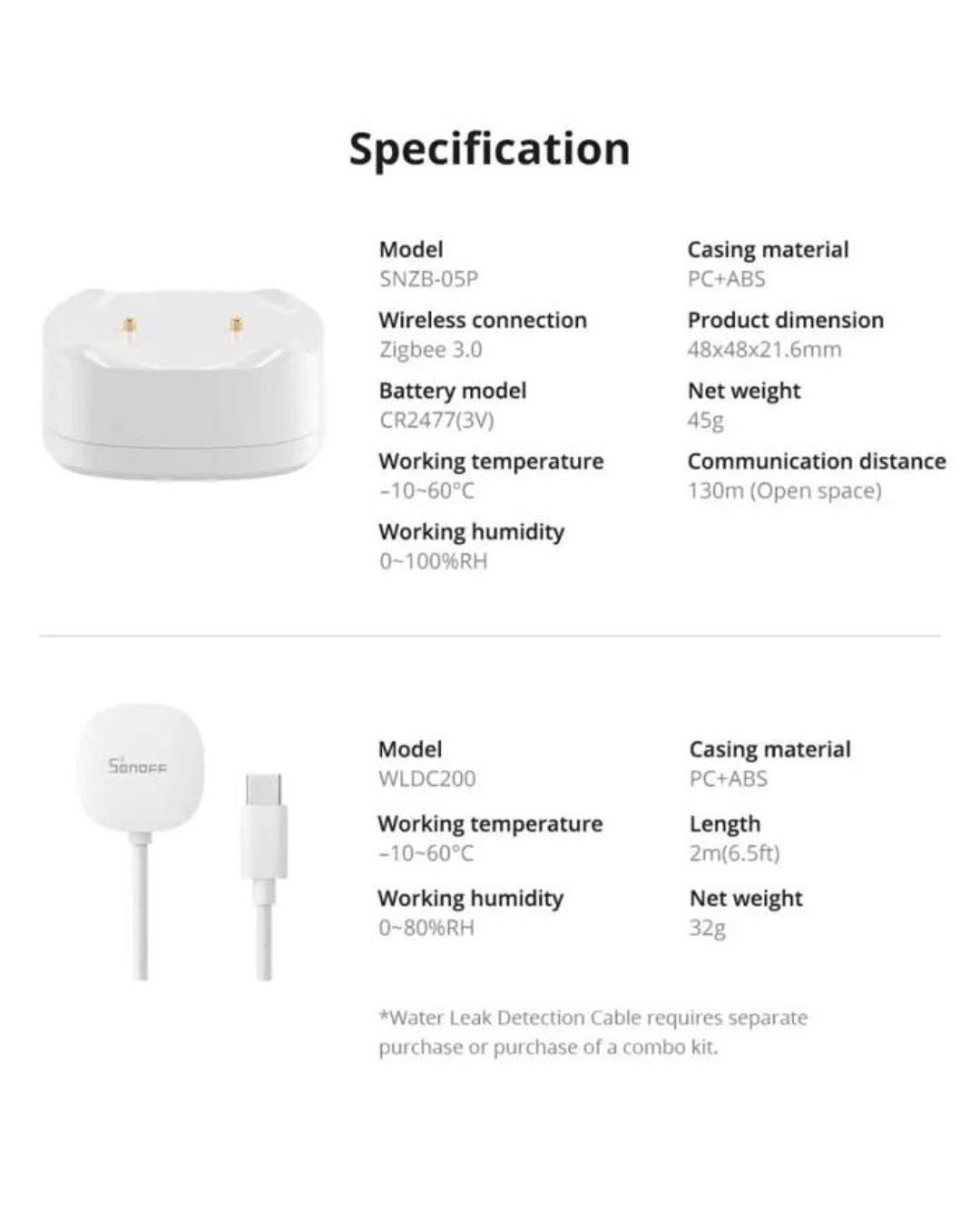 Sonoff SNZB 05P sensore perdite acqua Zigbee